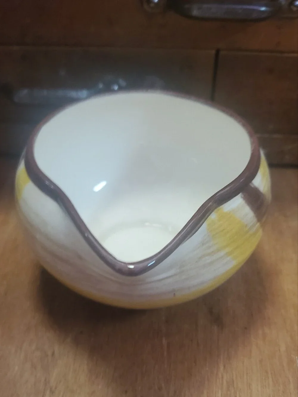 Vernonware Hand-Painted Yellow and Brown Ceramic Creamer Pitcher - Homespun D